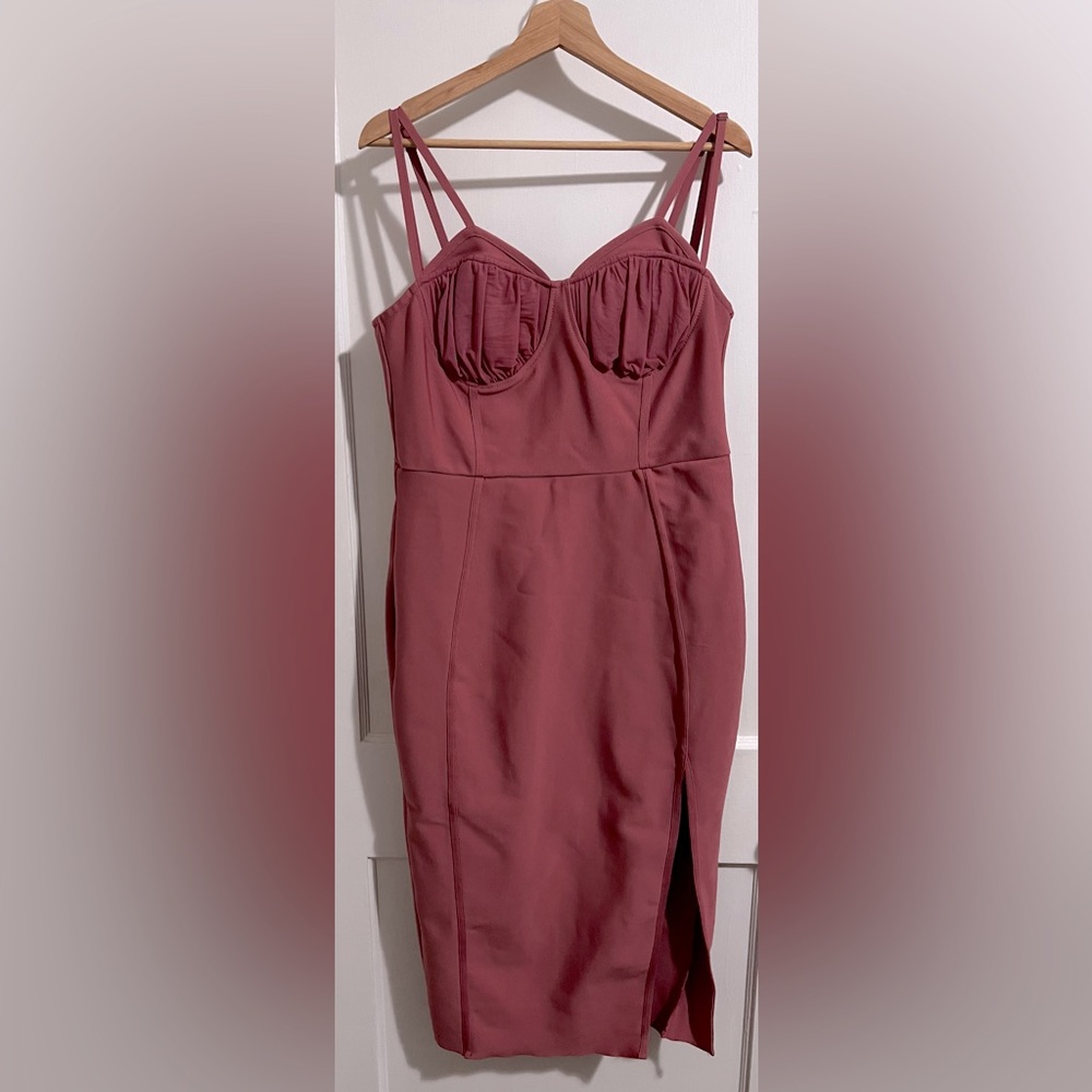 Mauve Bandage Strappy Mesh Bust Panel Midaxi Dress - Picture 2 of 6